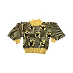 Vtg 80s Popsicle Boys 4T Yellow Black Teddy Bear Acrylic Knit TurtleNeck Sweater
